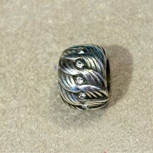 Brighton silver bead with swirls & clear crystals around center Retired